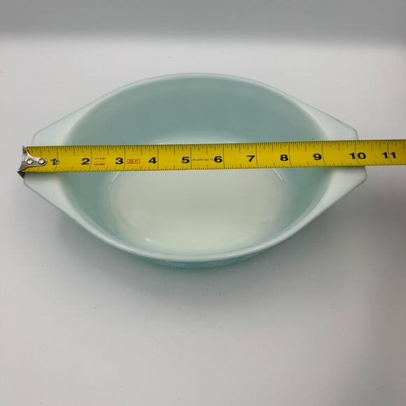 Pyrex Snowflake Turquoise 043 1.5 Qt Oval Casserole Baking Dish MCM Vintage - Picture 15 of 15